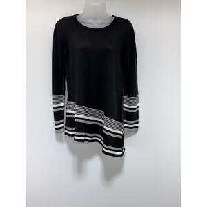 Calvin Klein Asymmetrical Striped Split Side Hem Pullover Crewneck Sweater Small